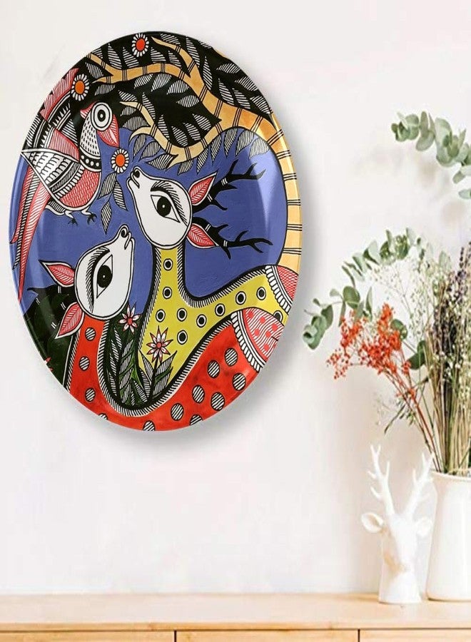 WOODHANG Gond Tribal Art Ceramic Wall Plate For Home Decoration|Deer, Bird, and Tree of Life Decorative Indian Folk Art| Wall Arts For Living Room, Bedroom and Office Décor|Home Decor Gift Items - Image 1